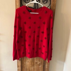 Talbots red nylon/wool sweater tinsel polka dot